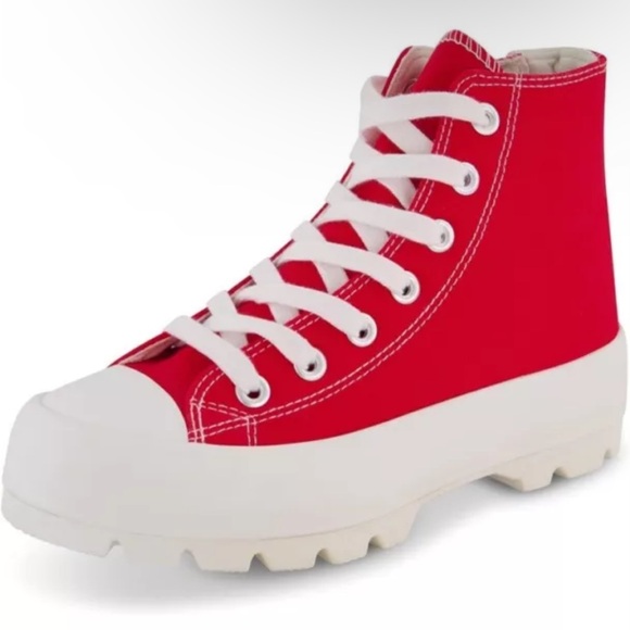 cushionaire Shoes - CUSHIONAIRE Women's Vespa High Top Red & White Canvas Sneaker Memory Foam Sz 6